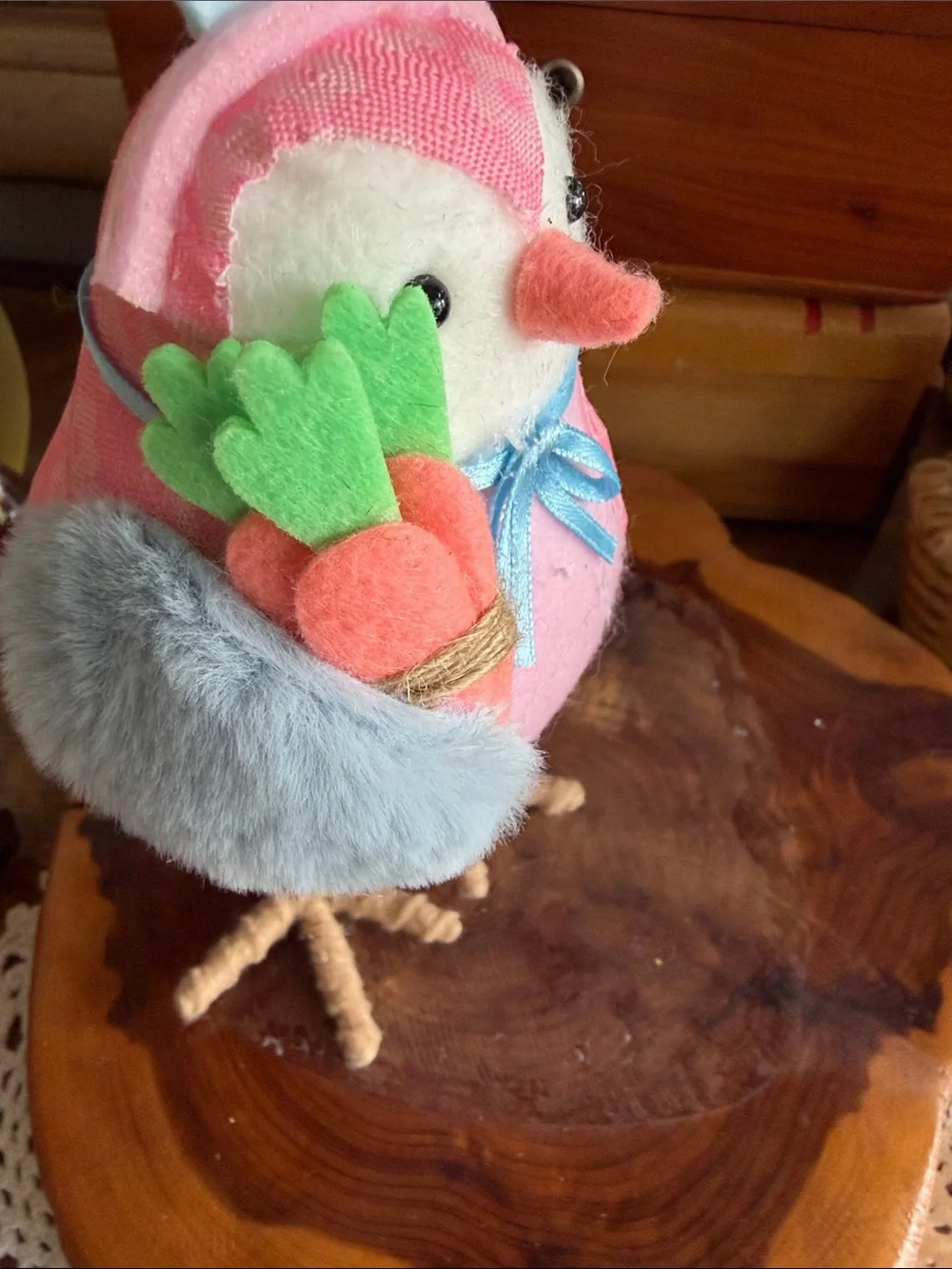 Spritz Pink and Blue Bunny-Owl Plush Small Pet Toy with Felt Carrot